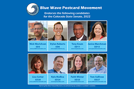 Blue Wave Postcard Movement's Endorsements For The Colorado State Senate in 2022