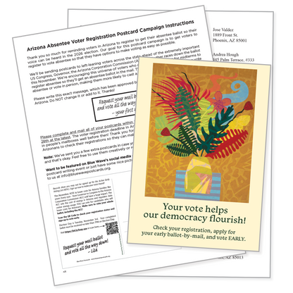 Arizona Absentee Voter Registration Postcard Kit (100 postcards and address labels)