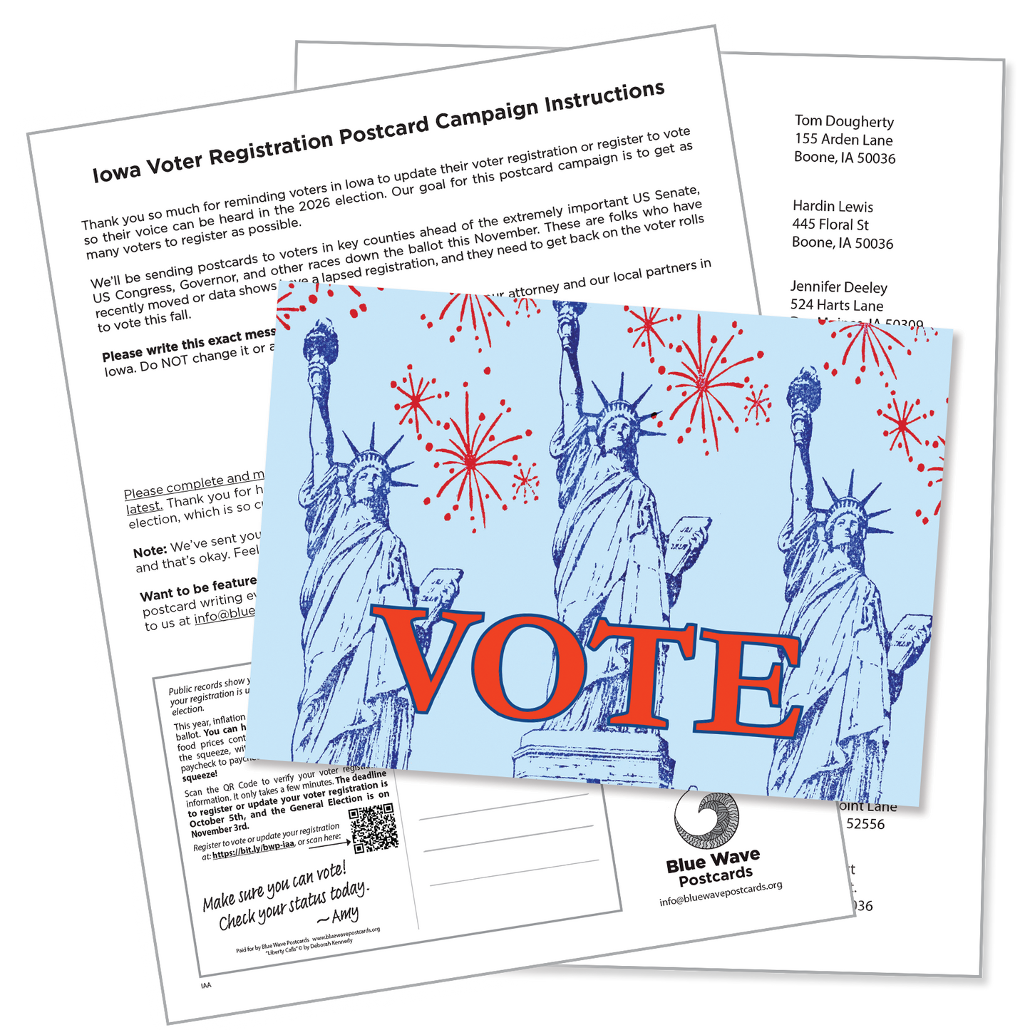 Iowa Voter Registration Postcard Kit (100 postcards and address labels)