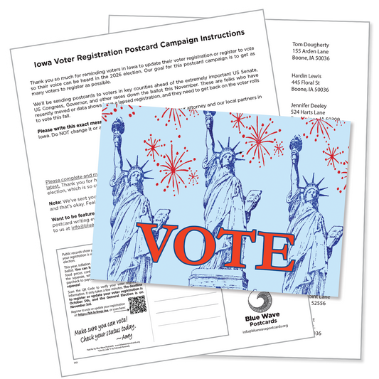 Iowa Voter Registration Postcard Kit (100 postcards and address labels)
