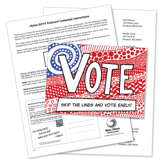 Maine Get Out the Vote Postcard Kit (100 postcards and address labels)