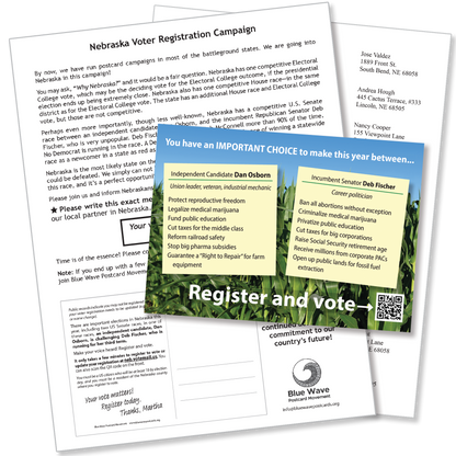 Nebraska Voter Registration Postcard Kit (100 postcards and address labels)