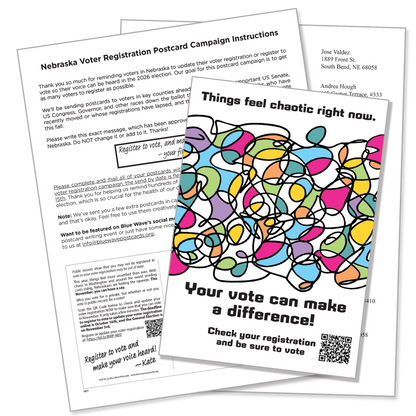 Nebraska Voter Registration Postcard Kit (100 postcards and address labels)