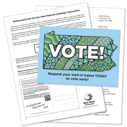 Pennsylvania Get Out the Vote Postcard Kit (100 postcards and address labels)