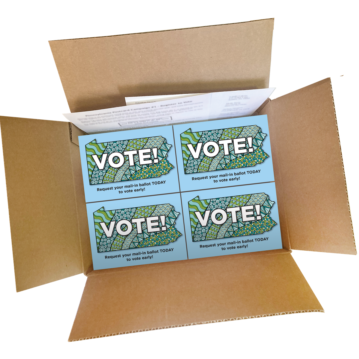 Pennsylvania Get Out the Vote Postcard Box (2000 postcards and address labels)