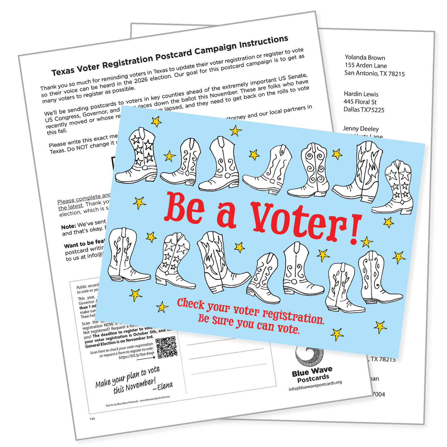 Texas Voter Registration Postcard Kit (100 postcards and address labels)