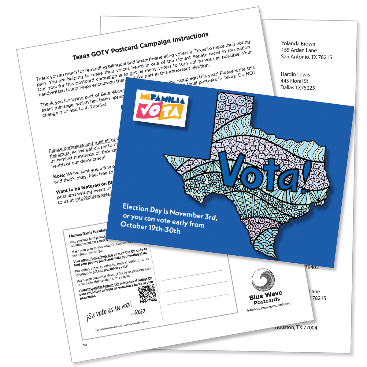 Texas Bilingual Get Out the Vote Postcard Kit (100 postcards and address labels)