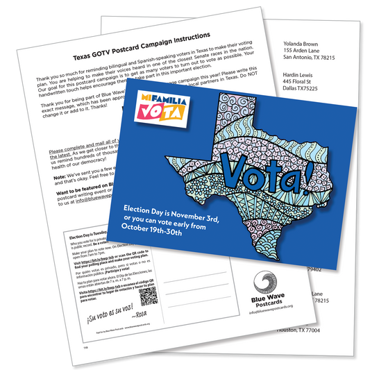 Texas Bilingual Get Out the Vote Postcard Kit (100 postcards and address labels)
