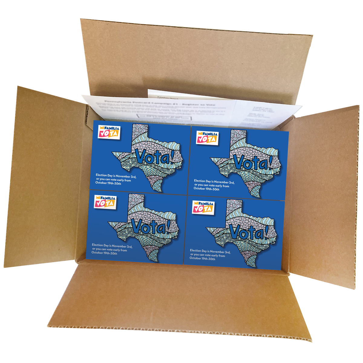 Texas Bilingual Get Out the Vote Postcard Box (2000 postcards and address labels)